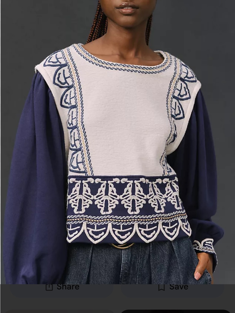 Anthropologie sweatshirt weight balloon sleeve Embroidered Top S